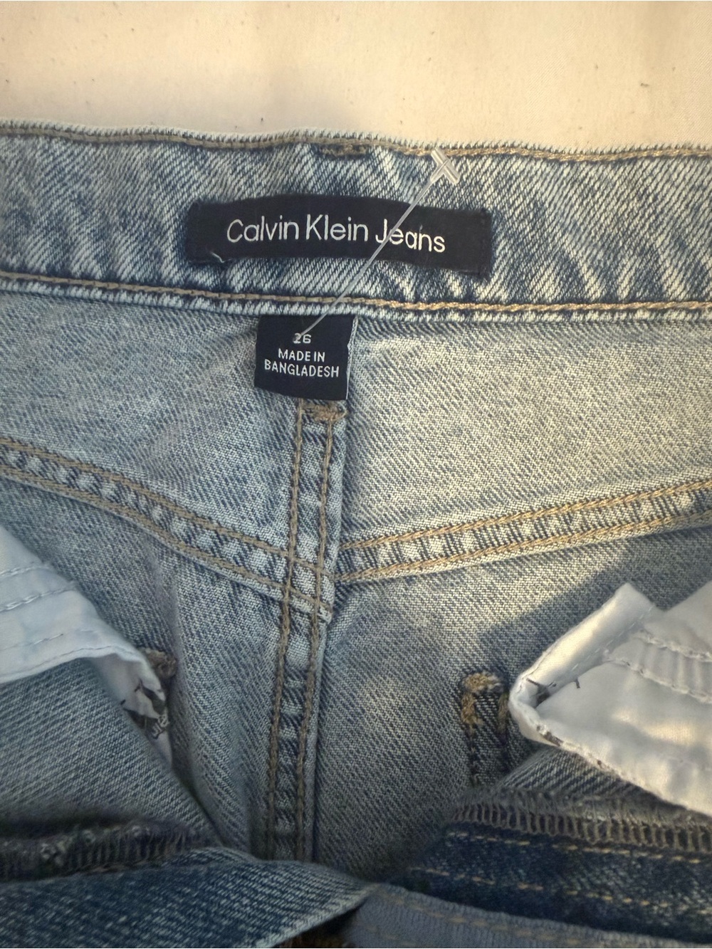 Calvin Klein Jeans Light Blue Denim Skirt with Tan Leather Patch
